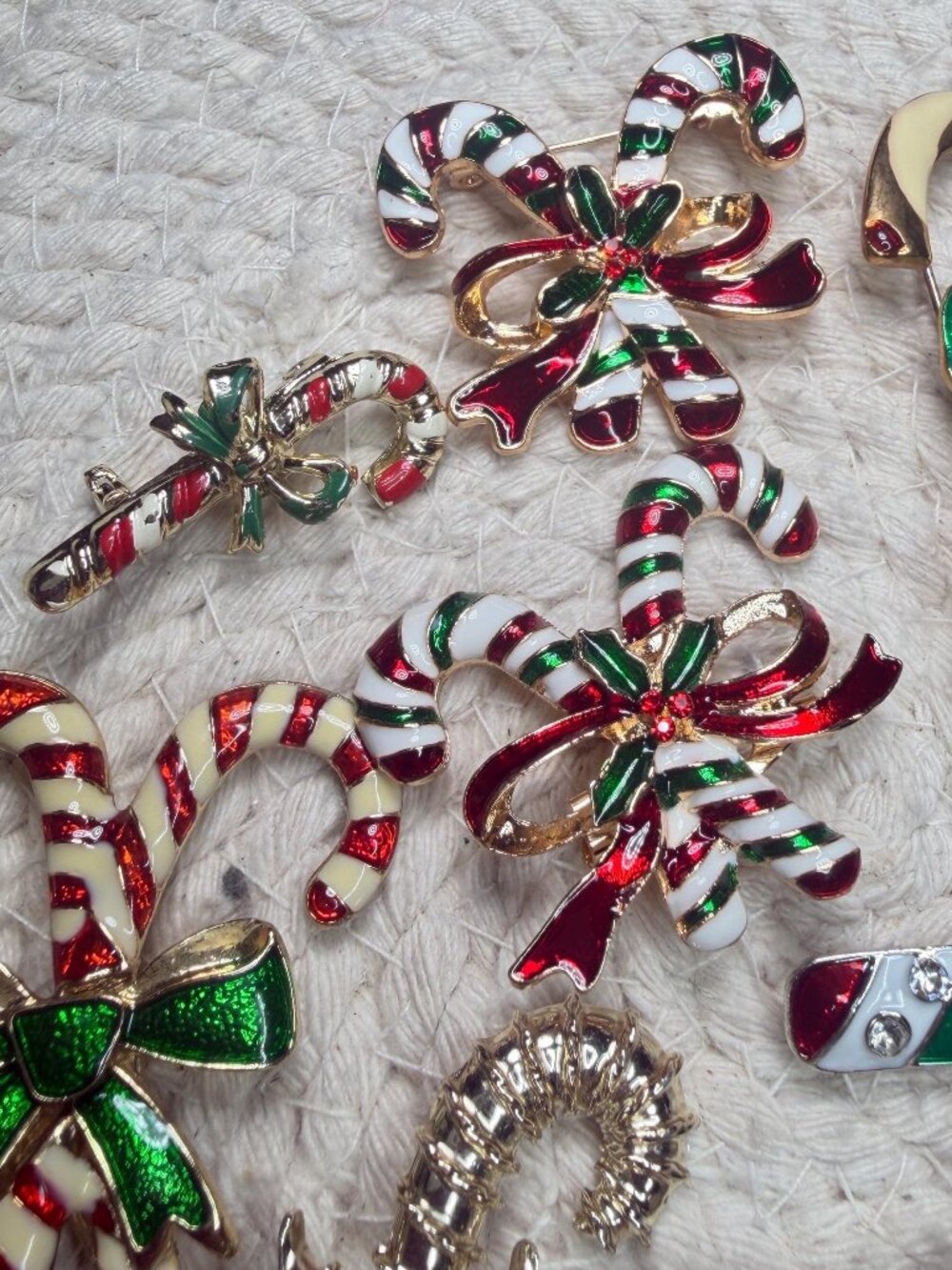 Candy Cane Brooch Lot 11 Christmas Enamel Pins Vintage Modern Holiday Jewelry - Picture 5 of 8